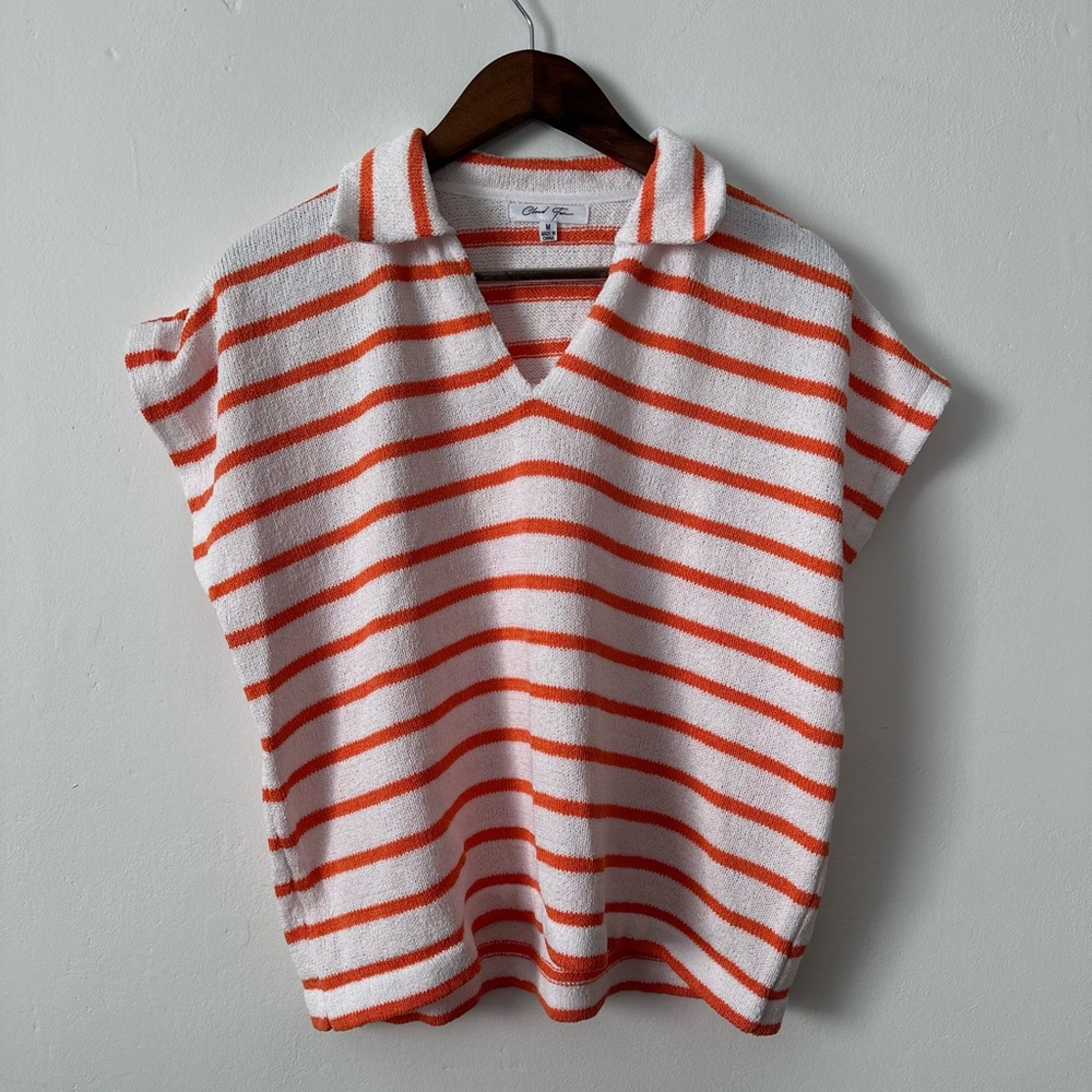 NEW Without Tags Cloud Ten Striped Collared V-Neck Top Size M